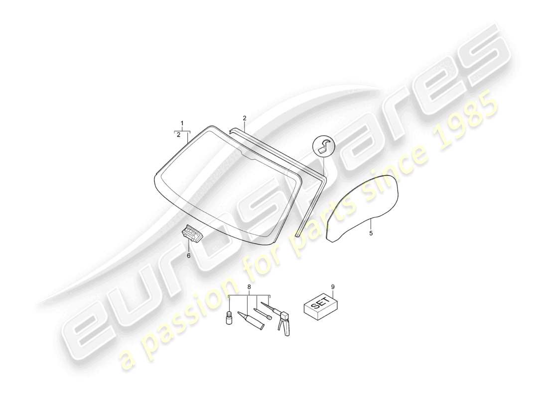 porsche 2008 (987 boxster) windscreen side window parts diagram