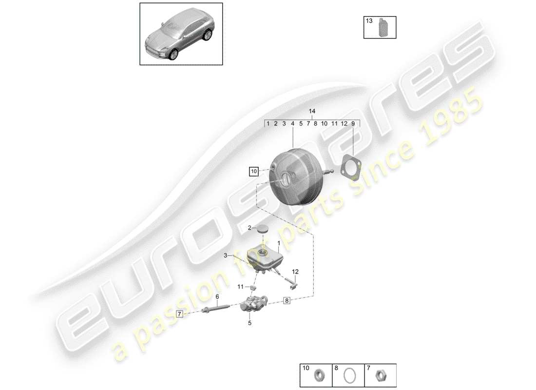 porsche 2020 (macan) brake master cylinder brake servo parts diagram