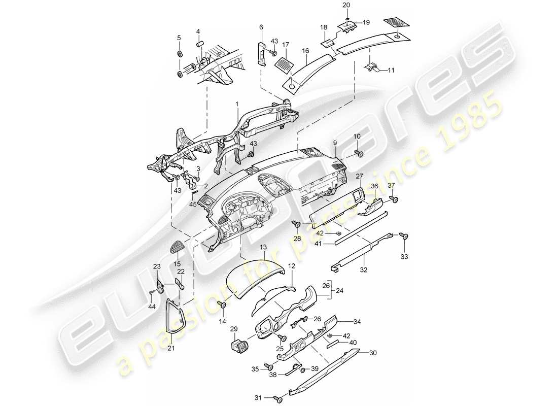 porsche 2005 (cayenne e1 9pa) instrument panel trim accessories part diagram