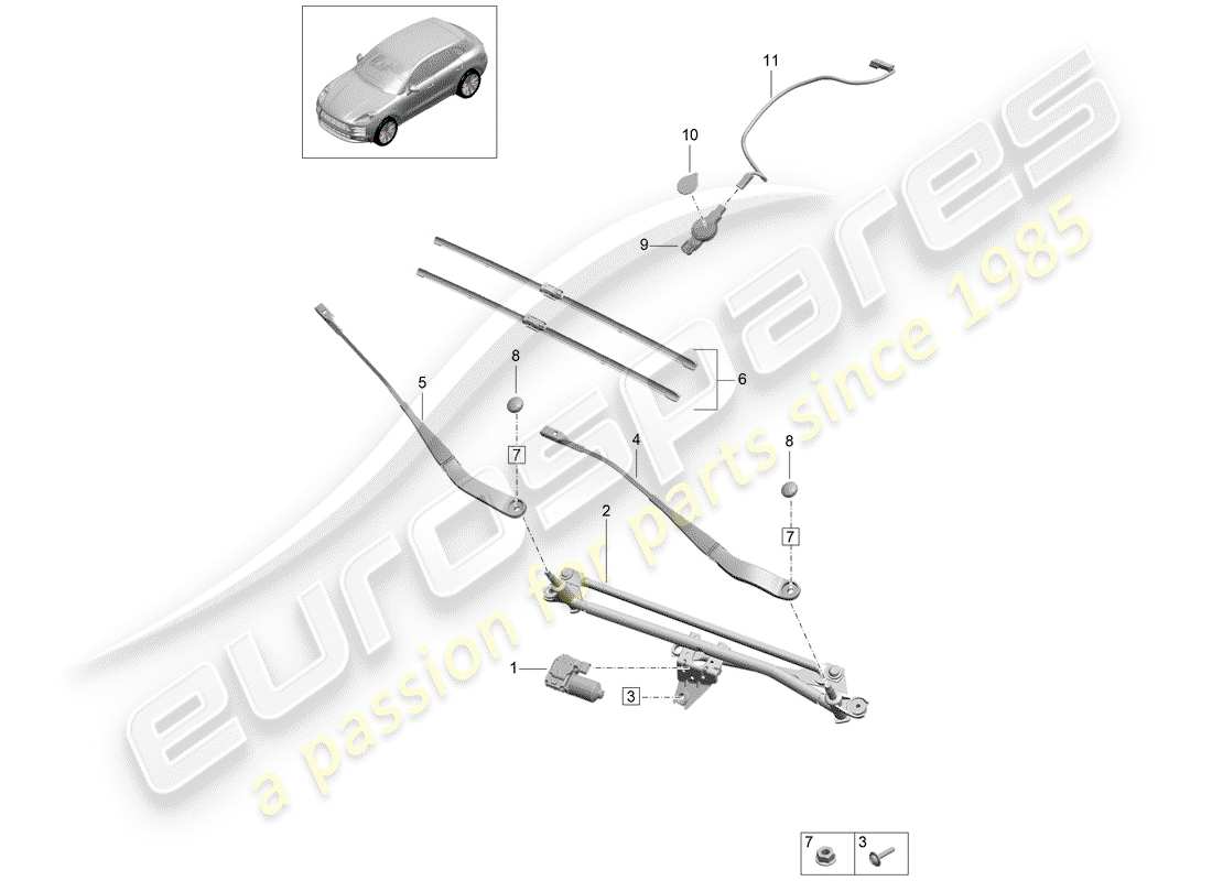 porsche macan (2019) windshield wiper system compl. parts diagram