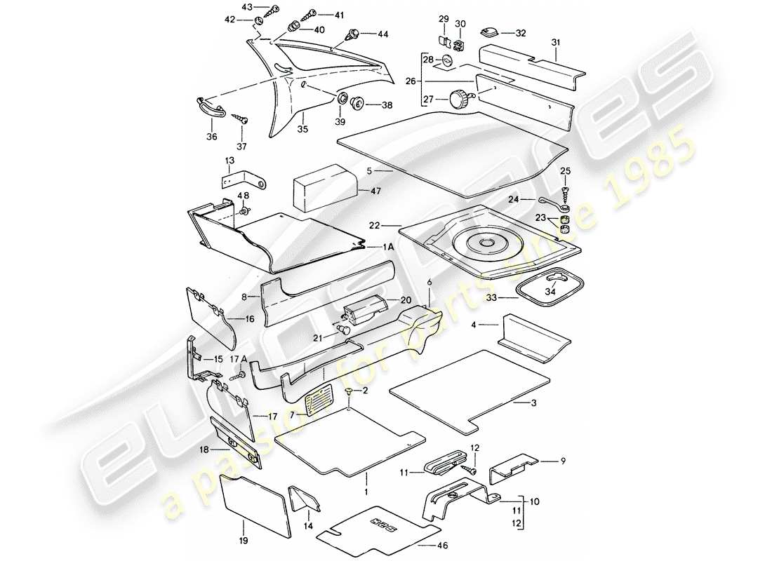 porsche 1988 (928) trims parts diagram