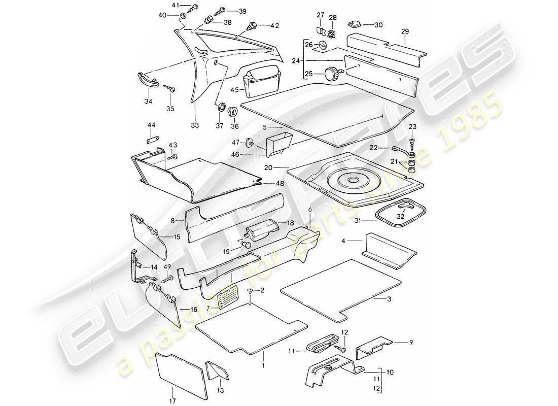 porsche 1993 (928) trims parts diagram