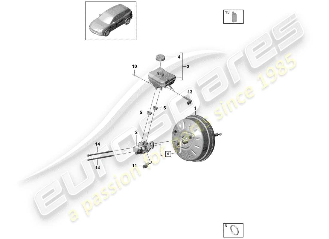 porsche 2019 (cayenne e3 9ya/9yb) brake master cylinder brake servo parts diagram