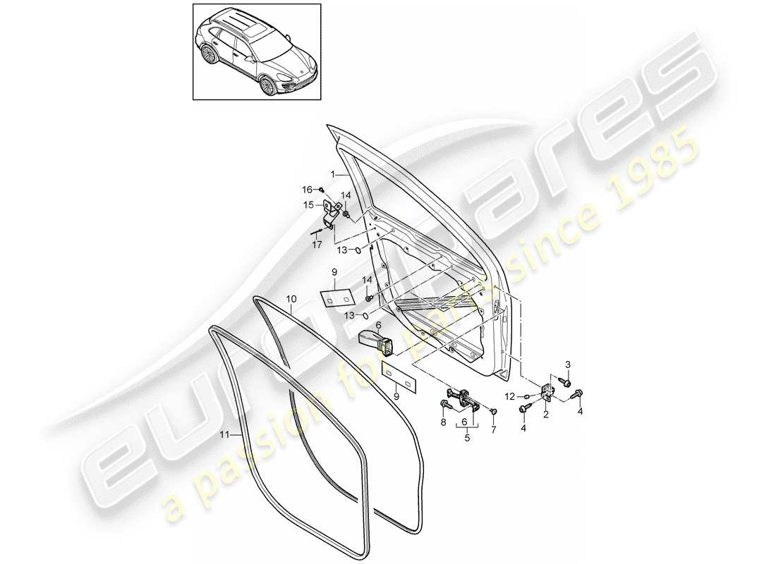 porsche cayenne e2 (2017) door shell parts diagram