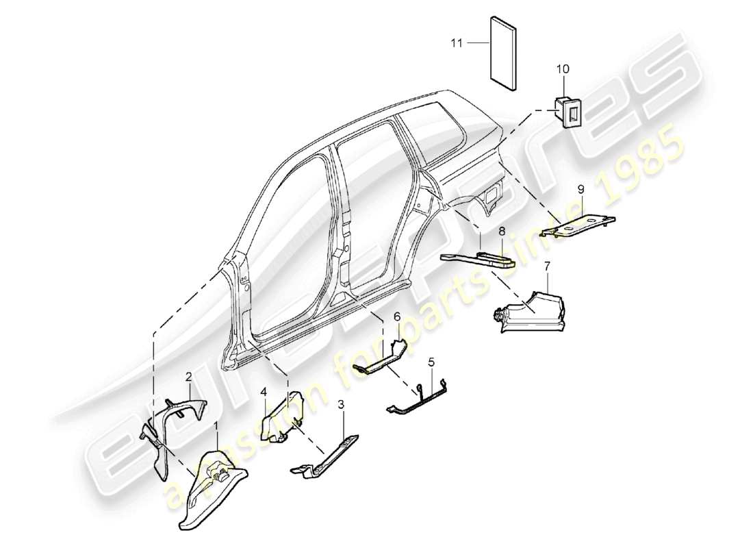porsche 2005 (cayenne e1 9pa) sound absorber a/b-pillar pillar c/d part diagram