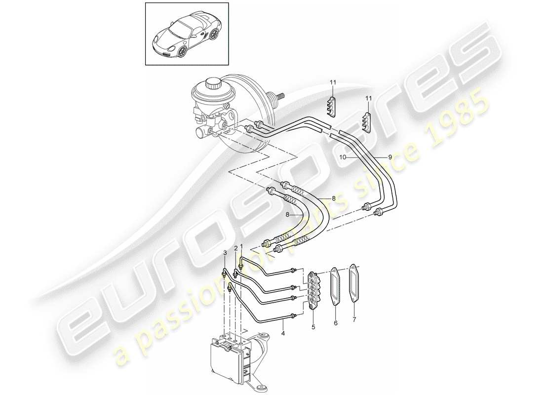 porsche 2010 (987 boxster) brake line front end parts diagram