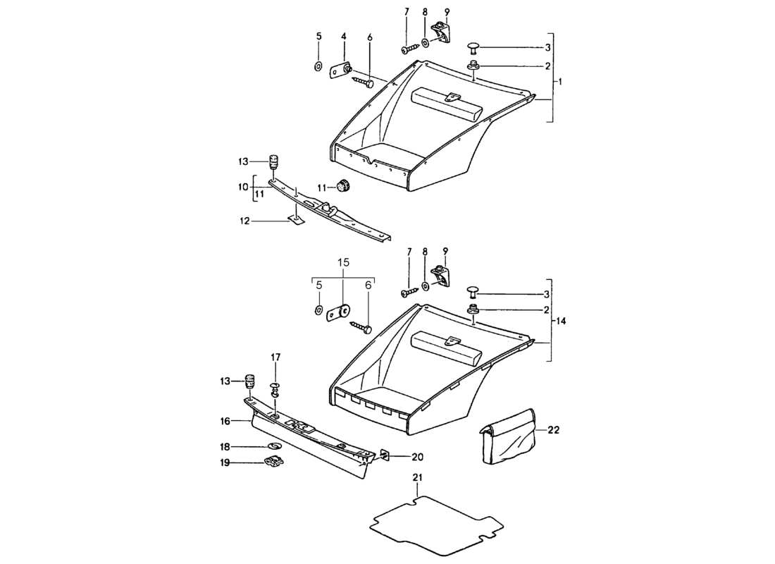 porsche 1994 (964) interior equipment - front luggage compartment parts diagram