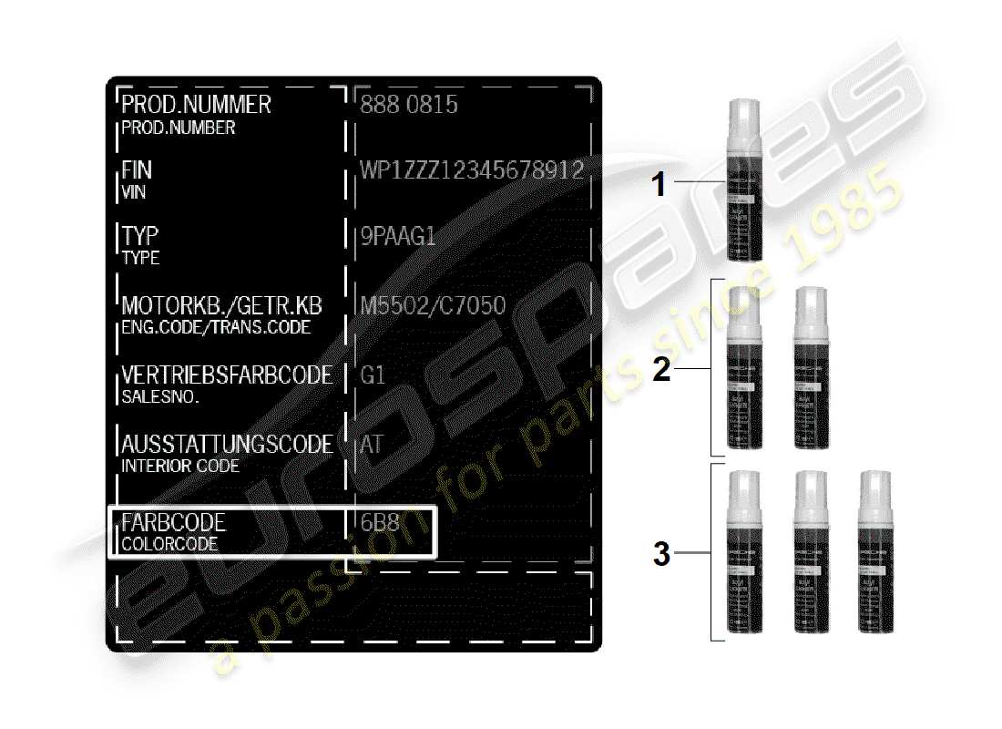 porsche 2019 (718 boxster spyder) paint touch-up applicator paints part diagram