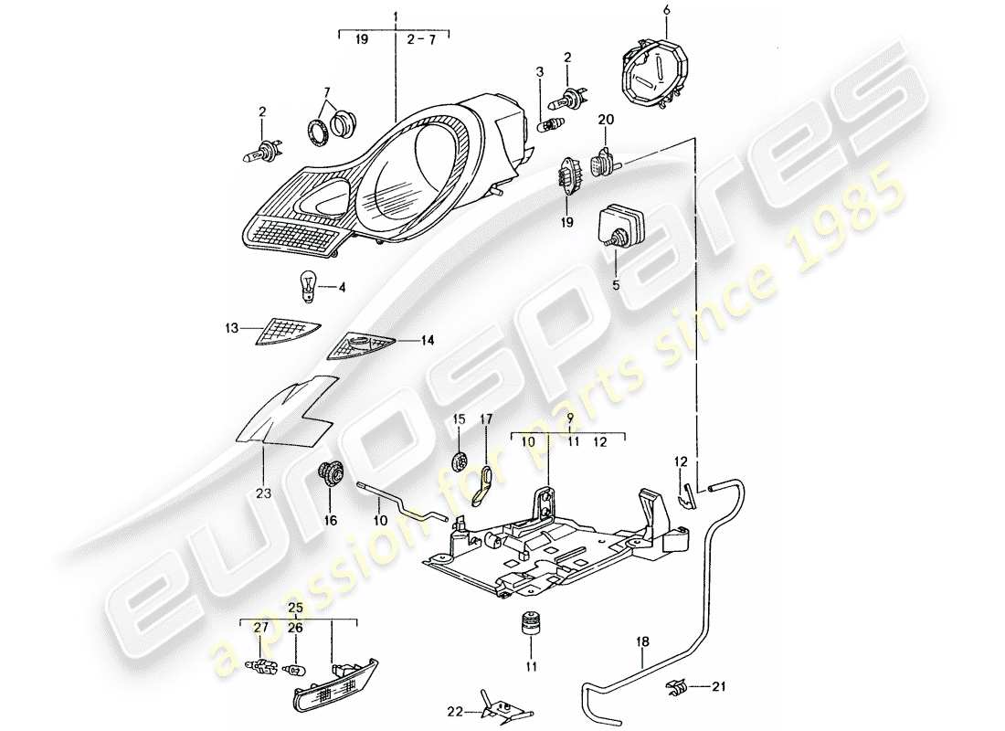 porsche 2001 (996) headlamp - turn signal repeater - d >> - mj 2001 part diagram