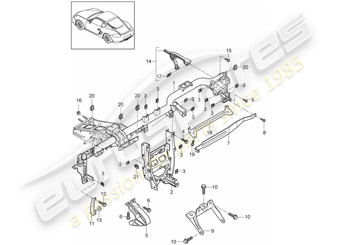 porsche 2010 (987 cayman) retaining frame dashboard part diagram