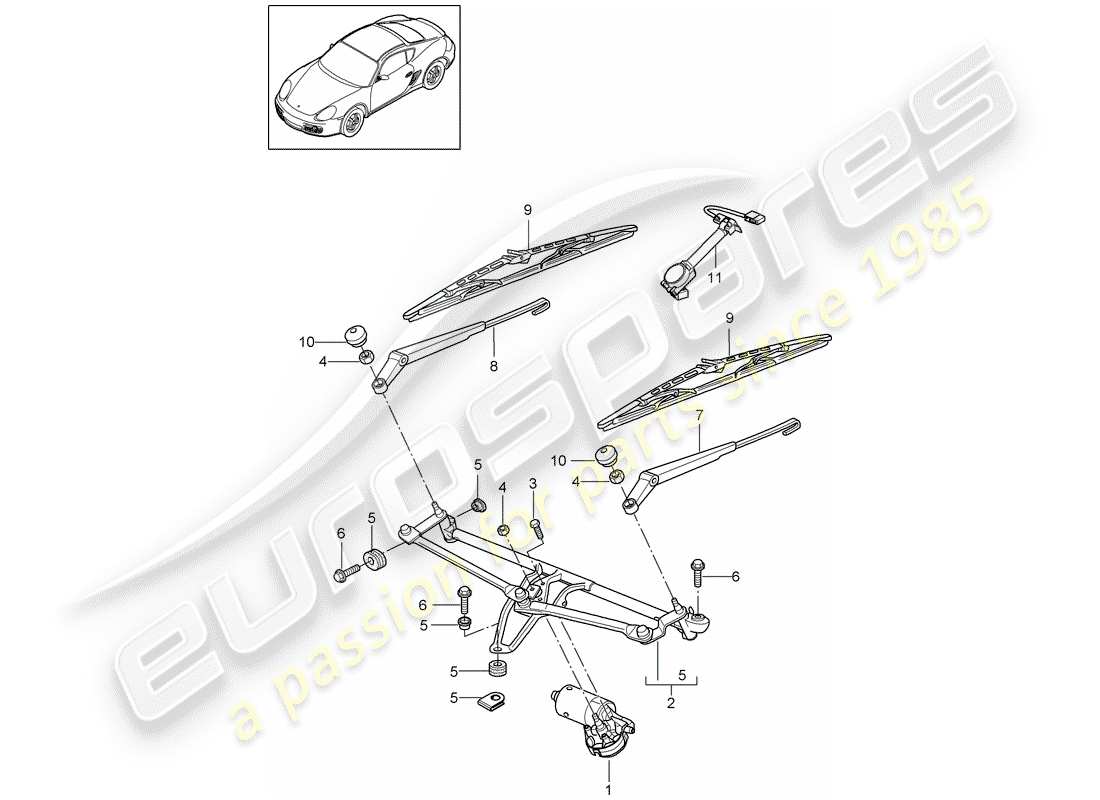 porsche 2010 (987 cayman) windscreen wiper system, compl rain sensor part diagram