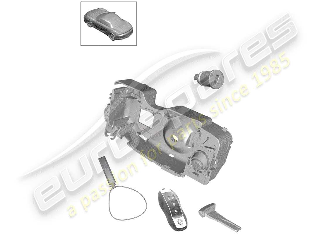 porsche 2014 (981 boxster) repair set 1 set of lock cylinders with handheld trans. & emerg. key parts diagram