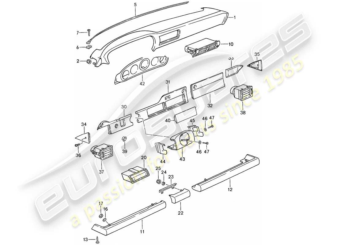 porsche 1987 (959) dashboard parts diagram