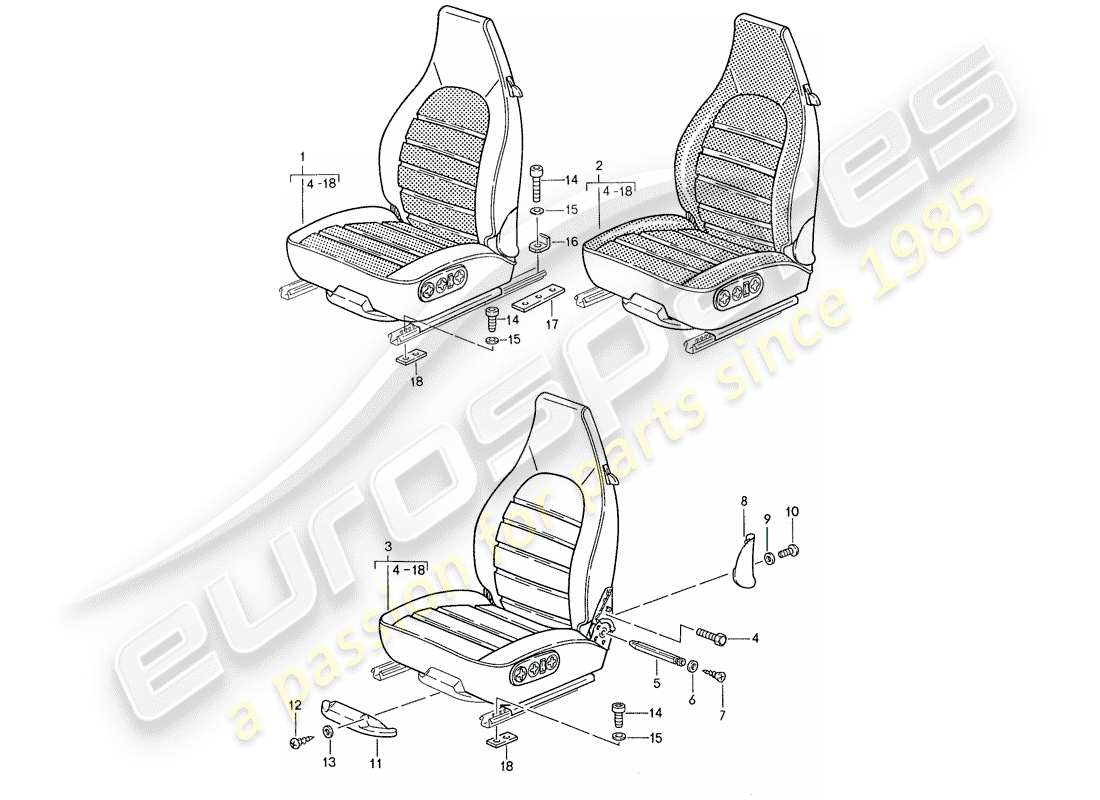 porsche 1989 (944) seat - complete parts diagram