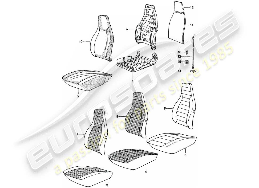 porsche 1984 (911) front seat - single parts - cloth - d >> - mj 1984 part diagram