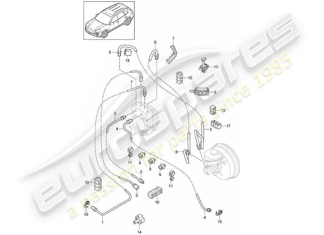 porsche cayenne e2 (2017) brake lines parts diagram