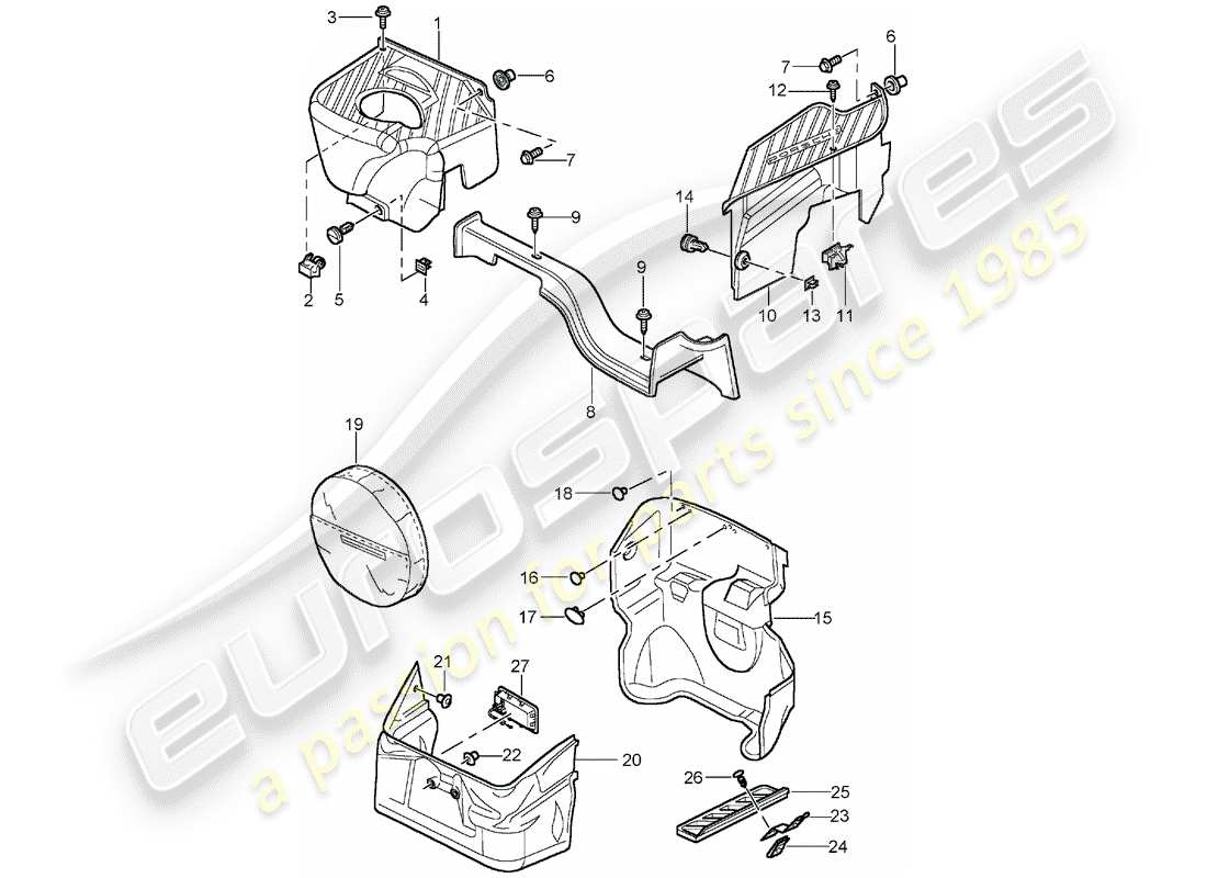 porsche 2004 (996 gt3) luggage compartment part diagram