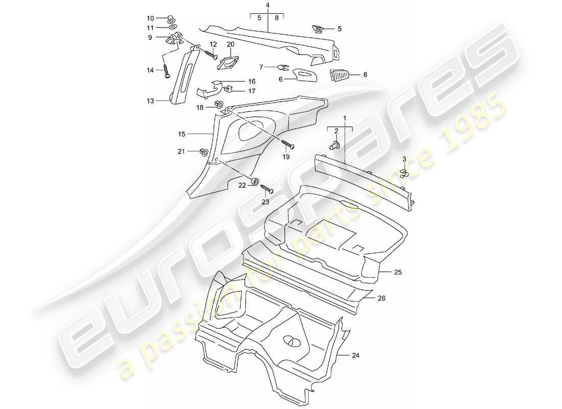 porsche 2001 (996) trims part diagram