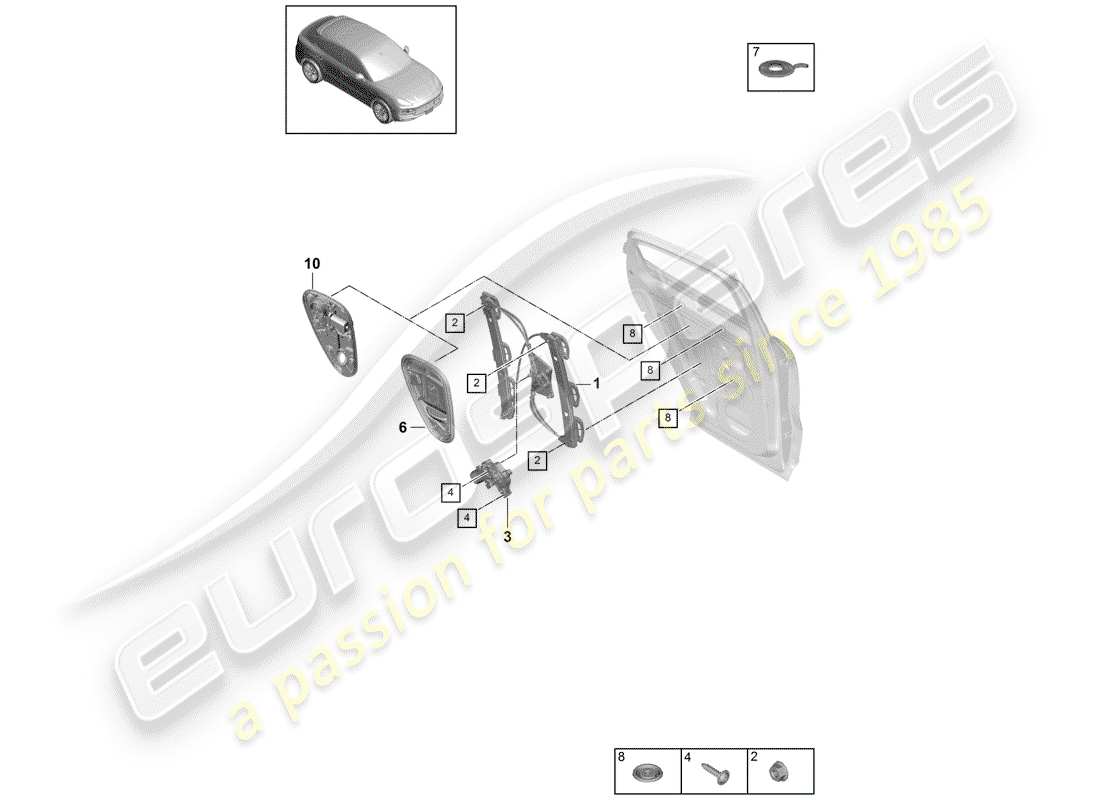 porsche 2018 (cayenne e3 9ya/9yb) window regulator rear assembly carrier parts diagram