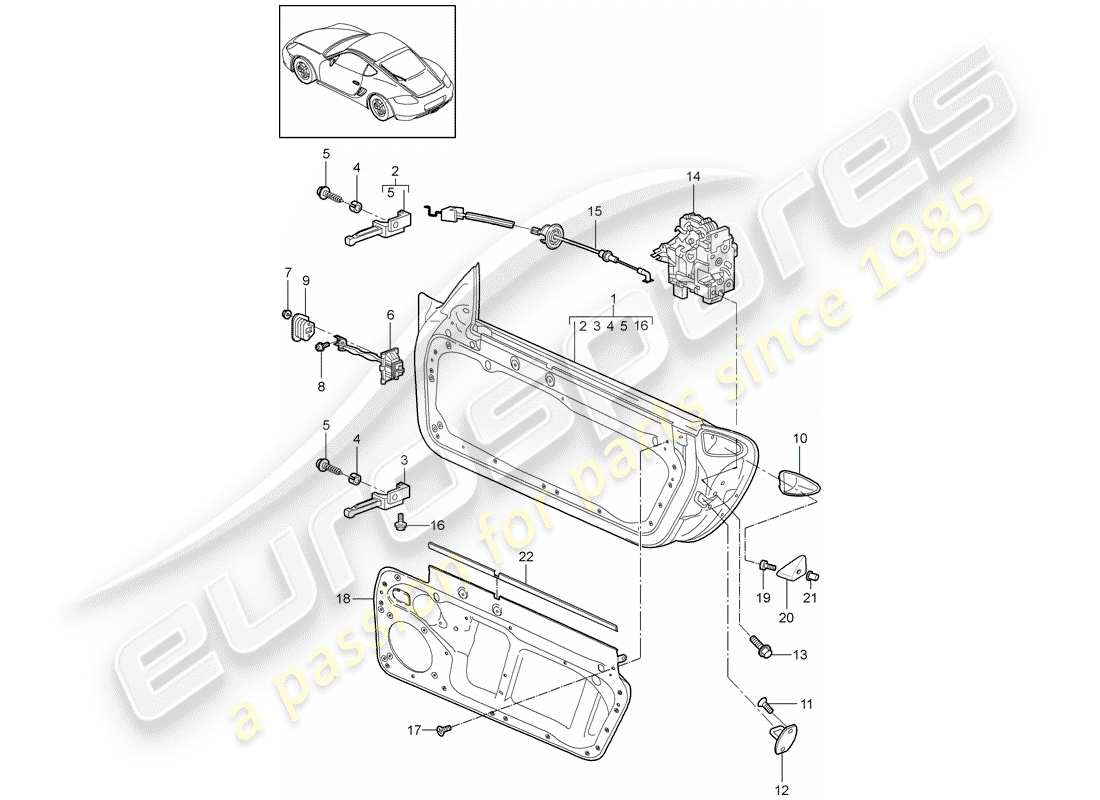 porsche 2009 (987 cayman) door shell with installation parts door lock part diagram