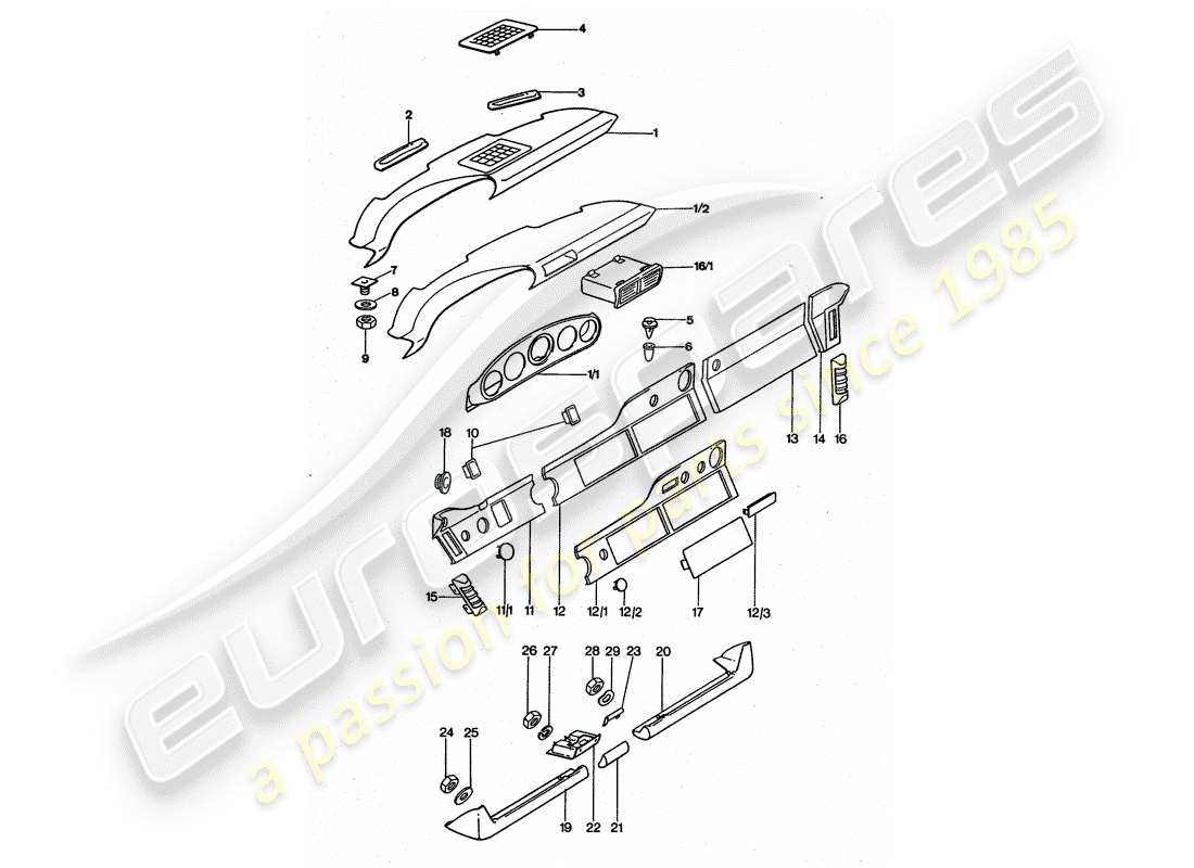 porsche 1977 (911 turbo) dashboard part diagram