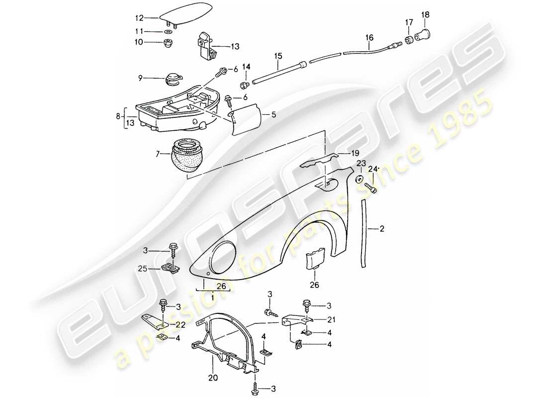 porsche 1998 (993) fender part diagram