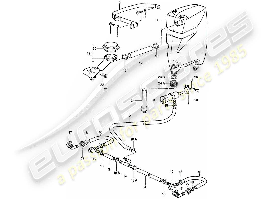 porsche 928 (1982) headlight washer system parts diagram