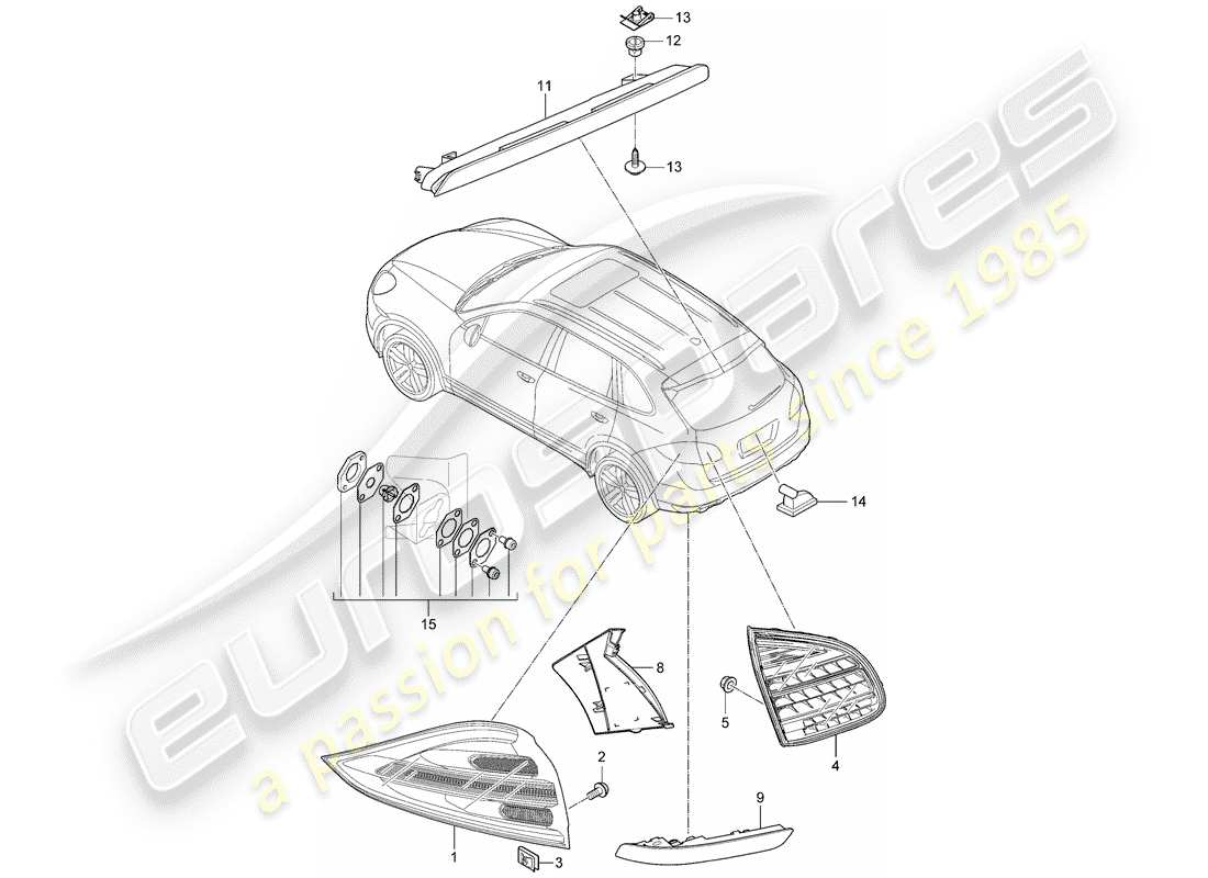 porsche 2018 (cayenne e2 92a) rear light additional brake light licence plate light d - mj 2015>> part diagram
