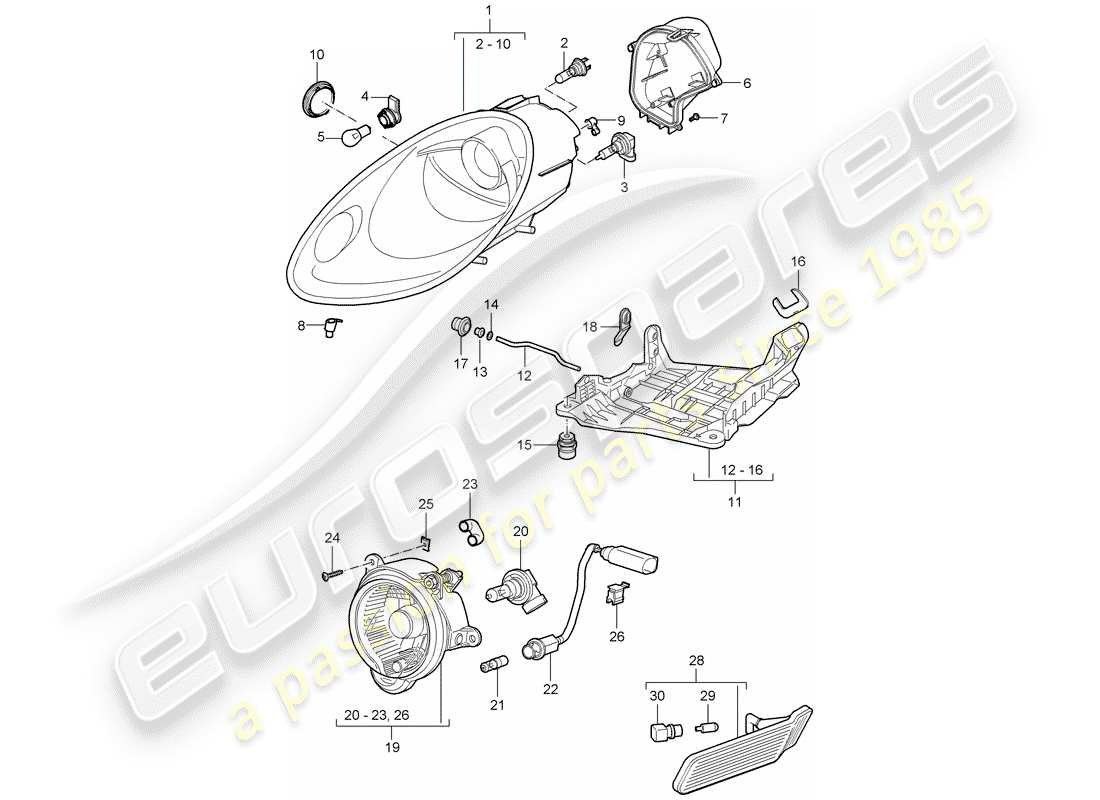porsche 2008 (987 cayman) headlights additional headlight turn signal repeater part diagram