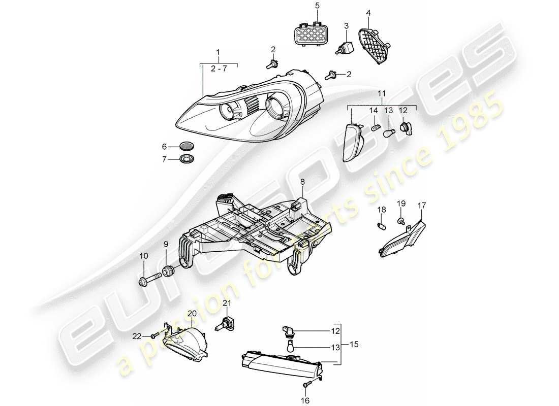 porsche 2009 (cayenne e1 9pa) headlights turn signal repeater fog lights parts diagram