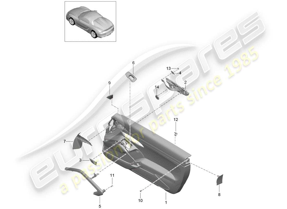 porsche 2016 (981 boxster spyder) door panel leatherette accessories parts diagram