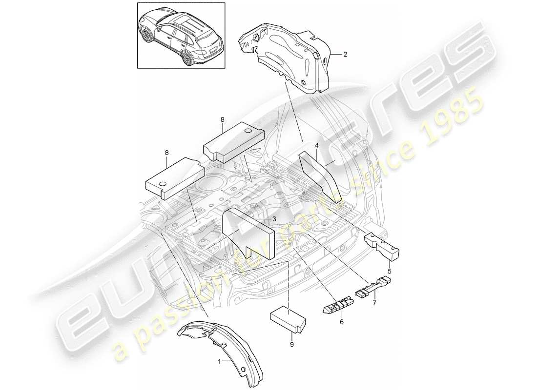 porsche 2016 (cayenne e2 92a) sound absorber for luggage compartment part diagram