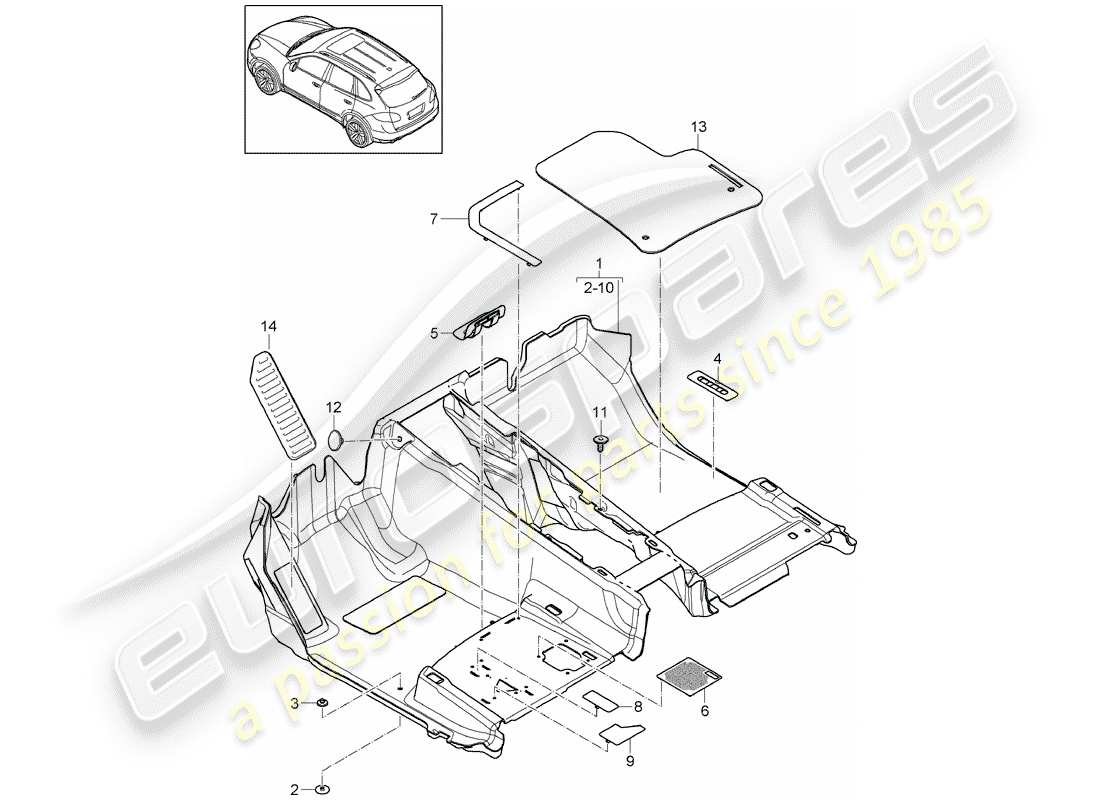 porsche 2016 (cayenne e2 92a) flooring front part diagram