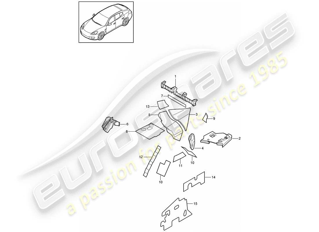 porsche 2016 (panamera 970) sound absorber trim for luggage compartment rear end parts diagram