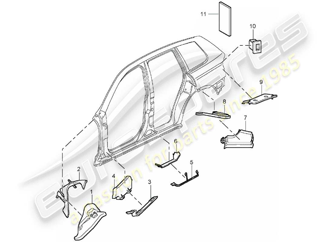 porsche 2006 (cayenne e1 9pa) sound absorber a/b-pillar pillar c/d part diagram