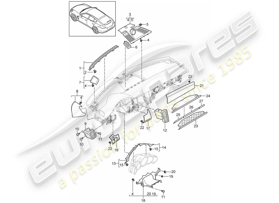 porsche 2010 (panamera 970) accessories dashboard upper part part diagram
