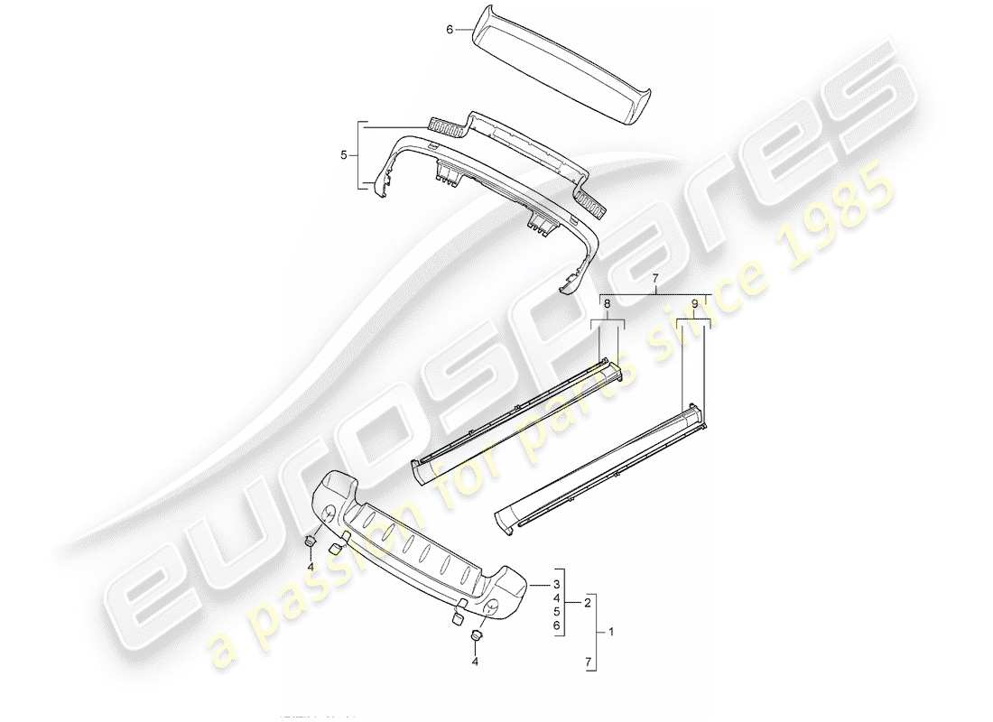 porsche 2005 (tequipment cayenne) sport design package parts diagram