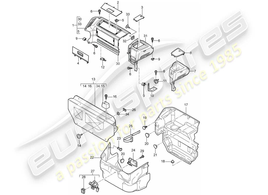 porsche 2007 (987 cayman) luggage boot trims front part diagram