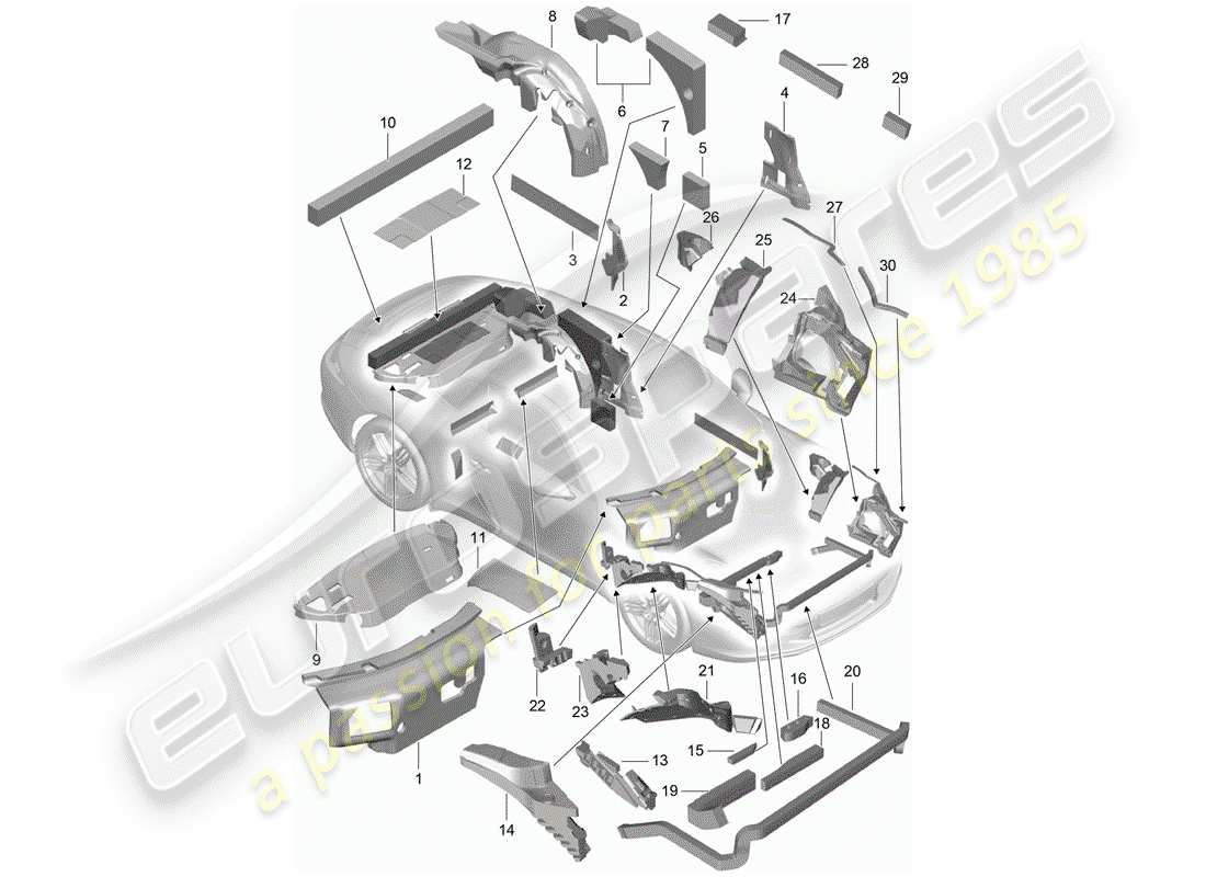 porsche 991 (2012) body shell part diagram