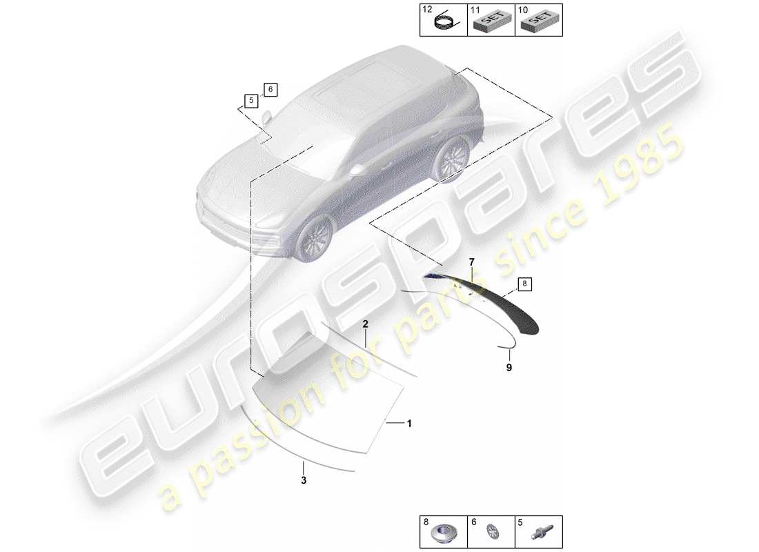 porsche 2018 (cayenne e3 9ya/9yb) windscreen parts diagram