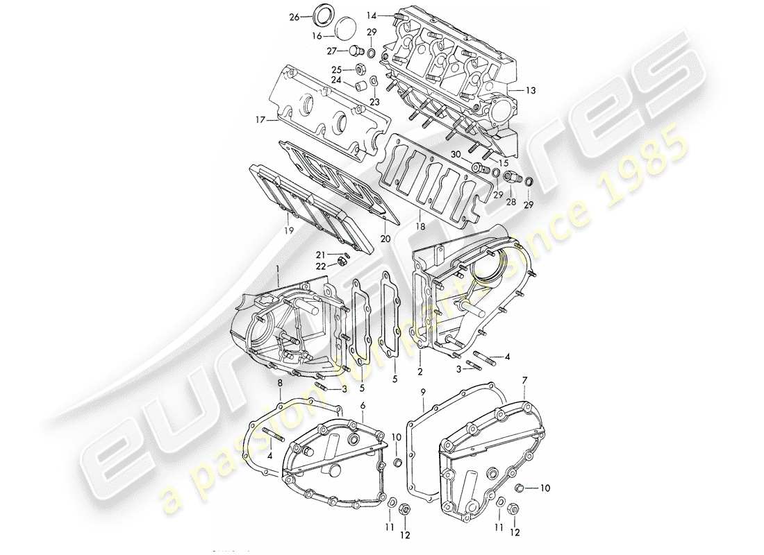 porsche 1969 (911/912) chain case - camshaft housing - repair set for maintenance - see illustration: part diagram