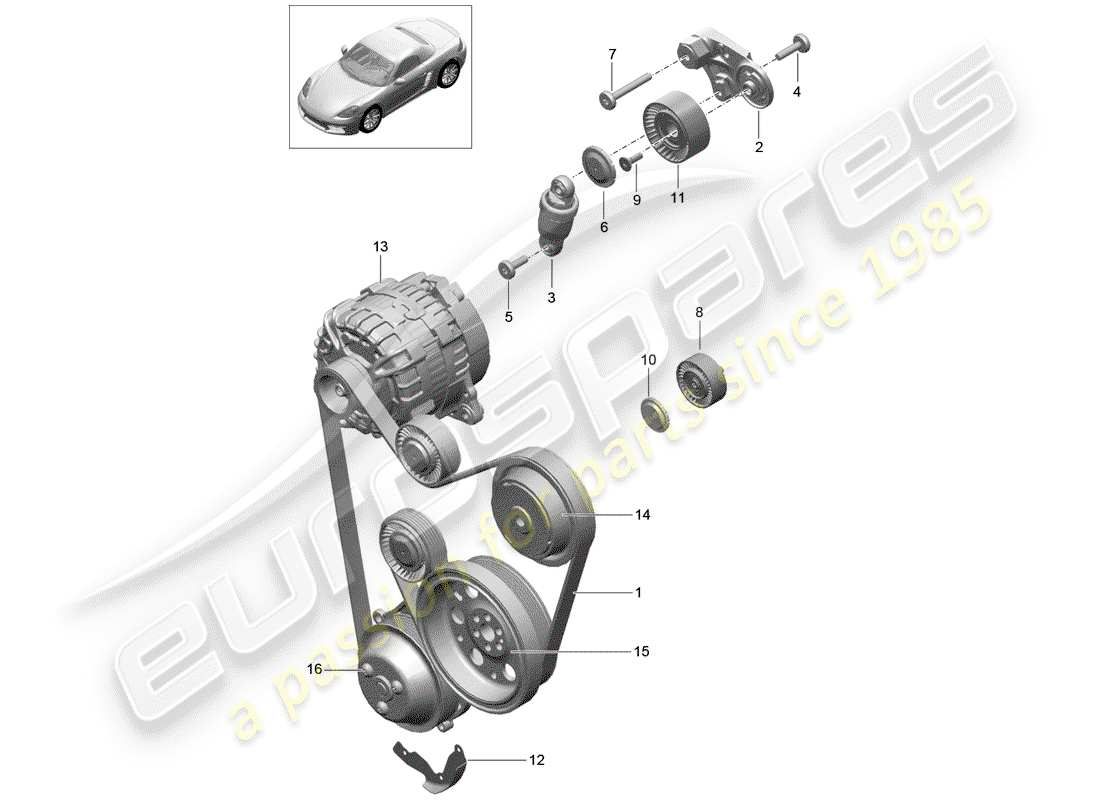 porsche 2018 (718 boxster) belt tensioner damper v-belt parts diagram