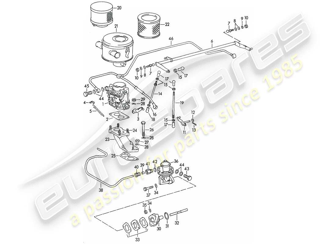 porsche 356/356a (1955) carburetor - pallas-zenit 32ndix - and - fuel supply line - m 67 001 >> - m 81 201 >> part diagram
