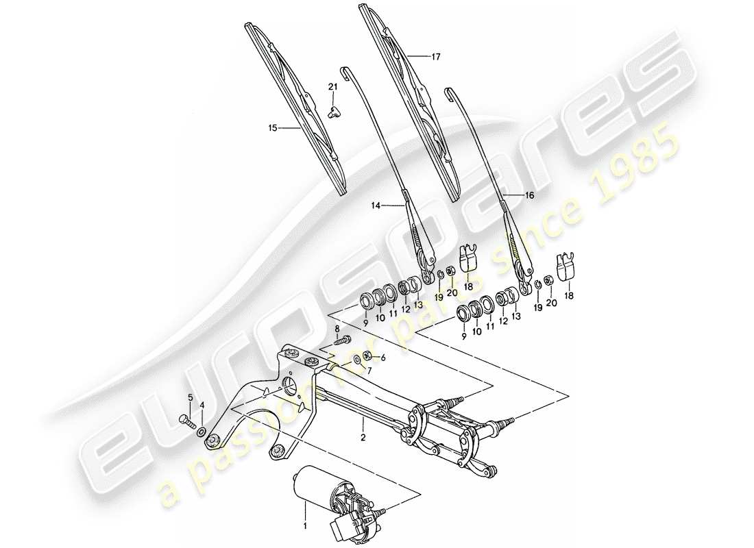 porsche 1996 (993) windscreen wiper system part diagram