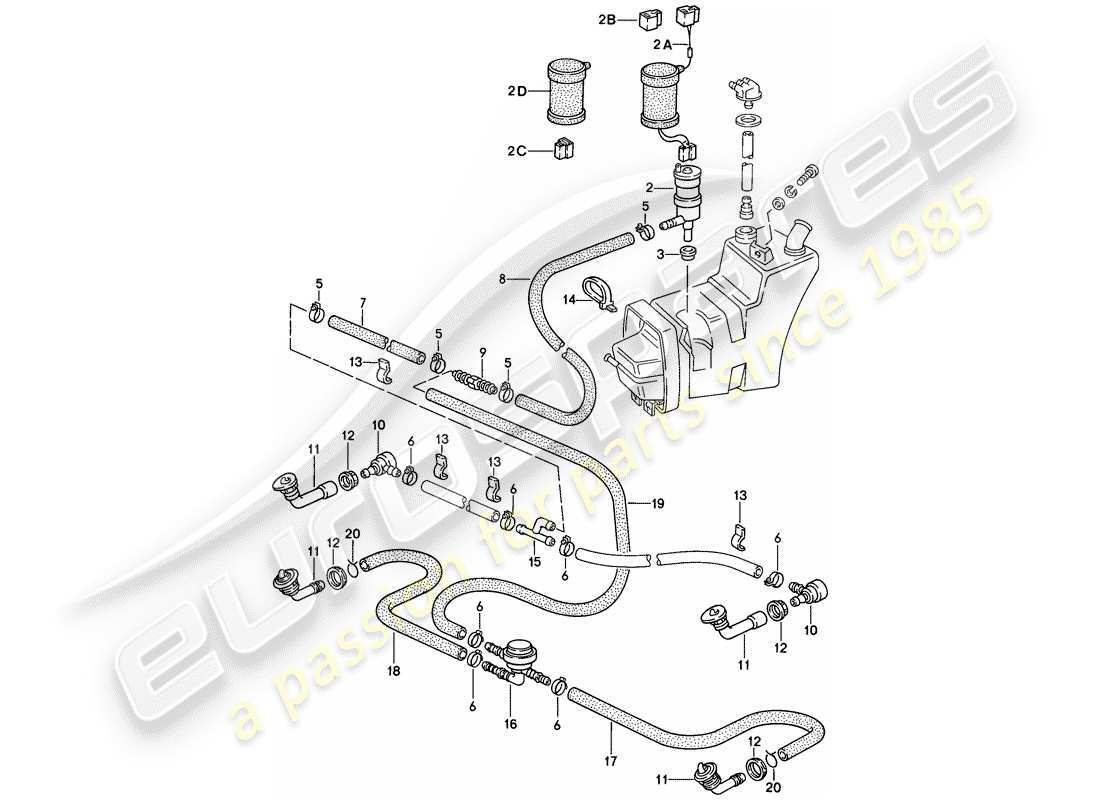 porsche 1986 (911) headlight washer system part diagram