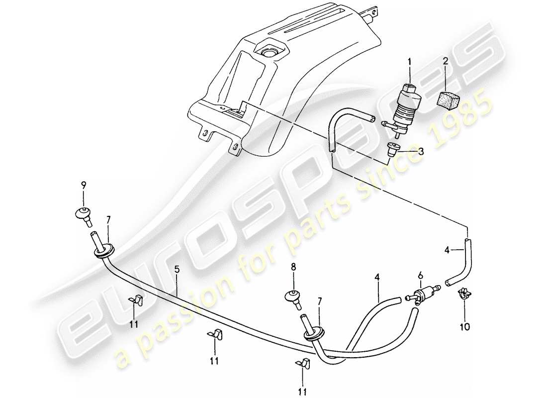 porsche 1998 (993) headlight washer system part diagram