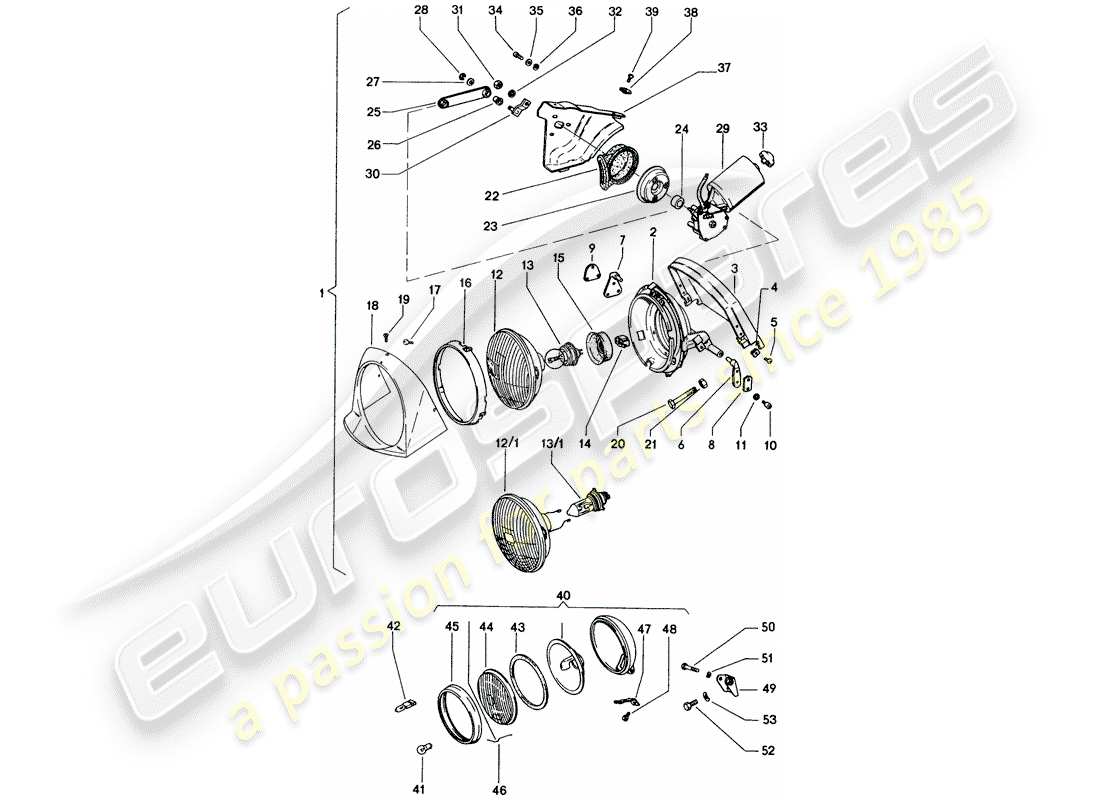 porsche 1974 (914) headlamp part diagram