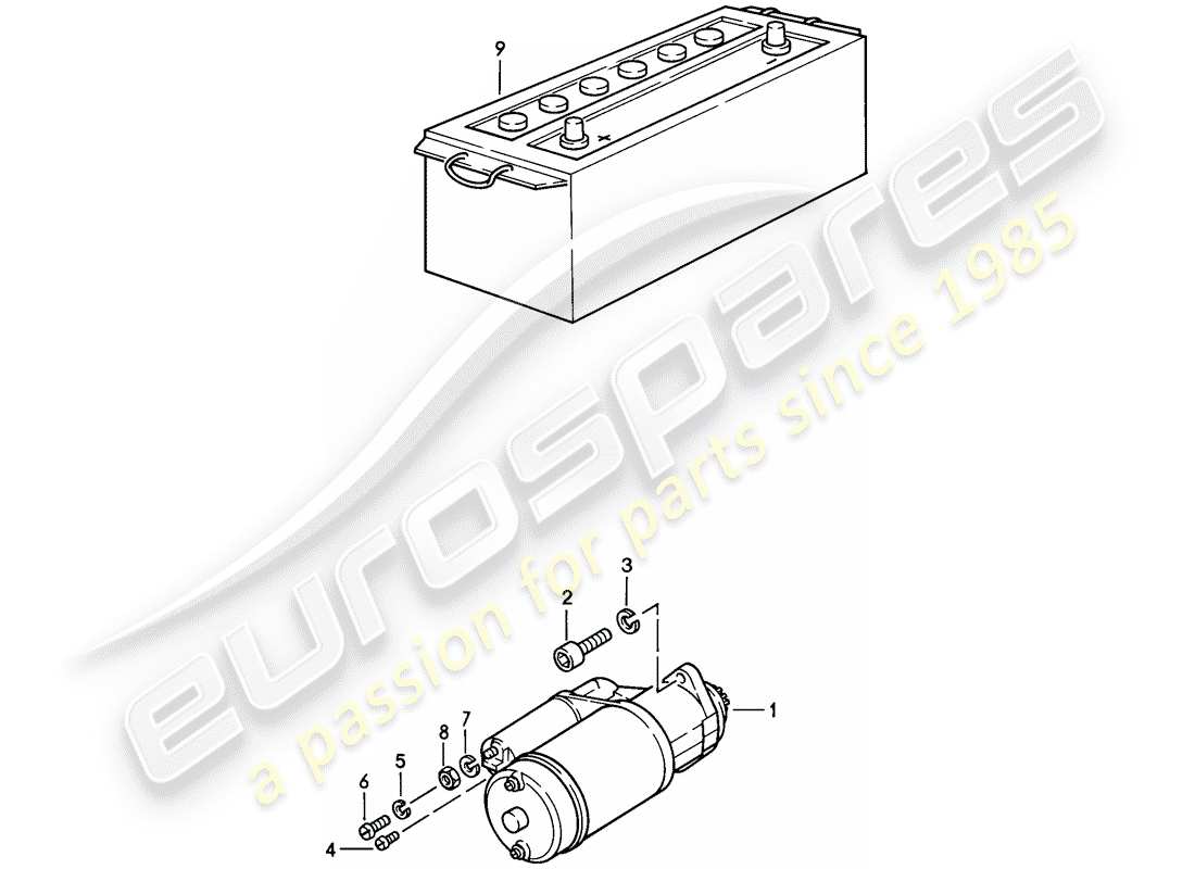 porsche 1983 (928) starter - battery part diagram