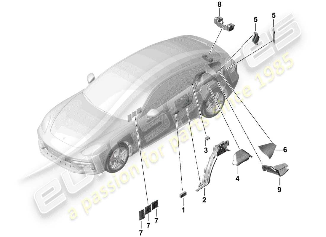 porsche 2019 (panamera 971-1) sound absorber side panel trim for luggage compartment part diagram