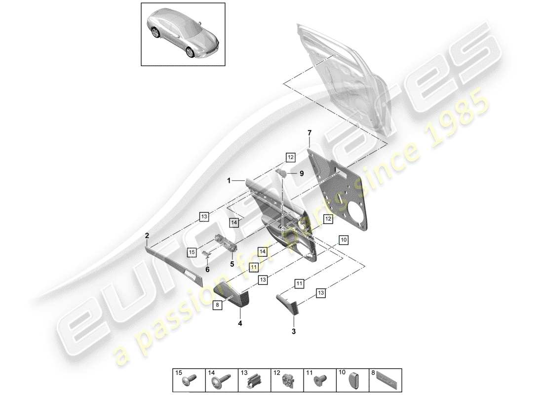 porsche 2018 (panamera 971-1) door panel rear leather part diagram